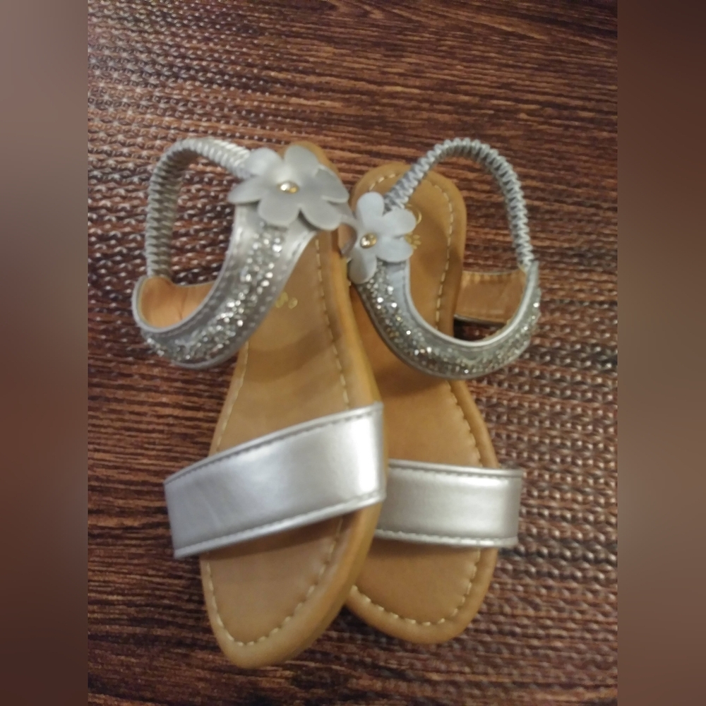 Silver Kids Sandals with Floral Accents